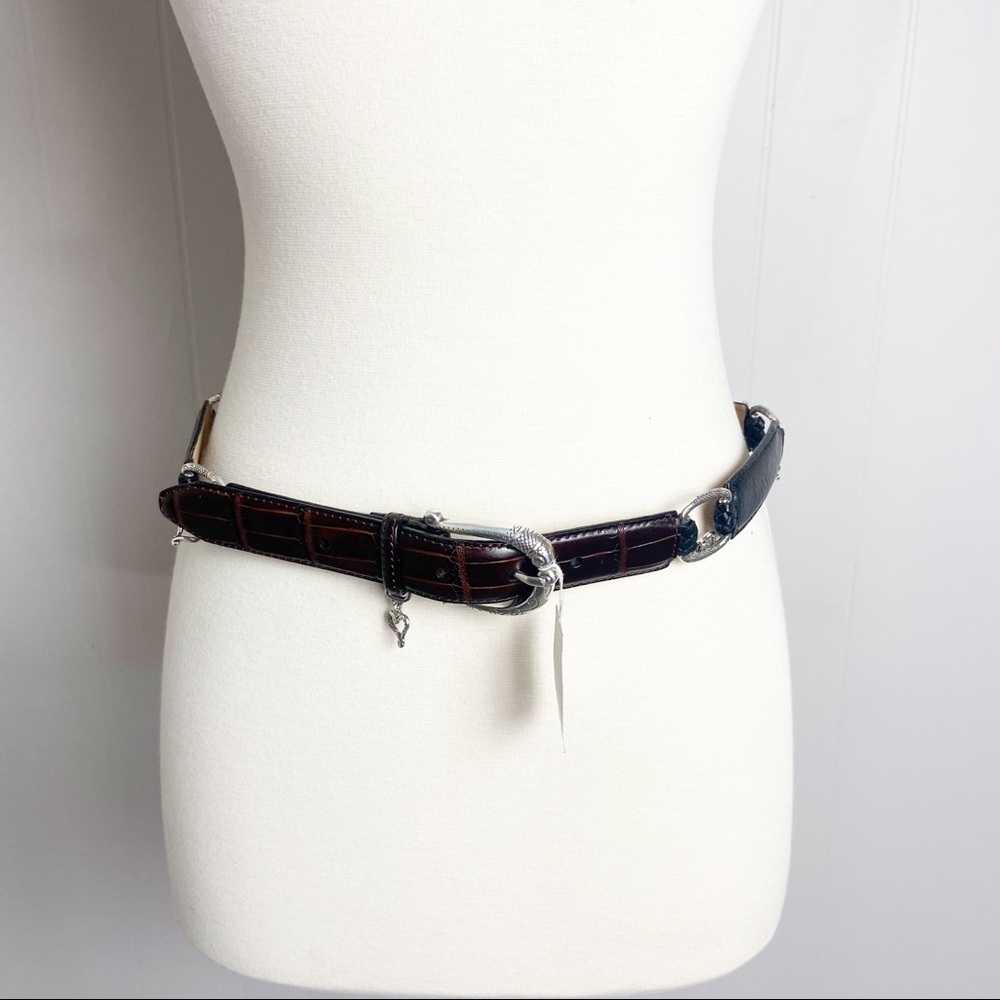 Vintage Brighton Belt Silver Hardware Link ML/32 B30599 Dark Brown and Black